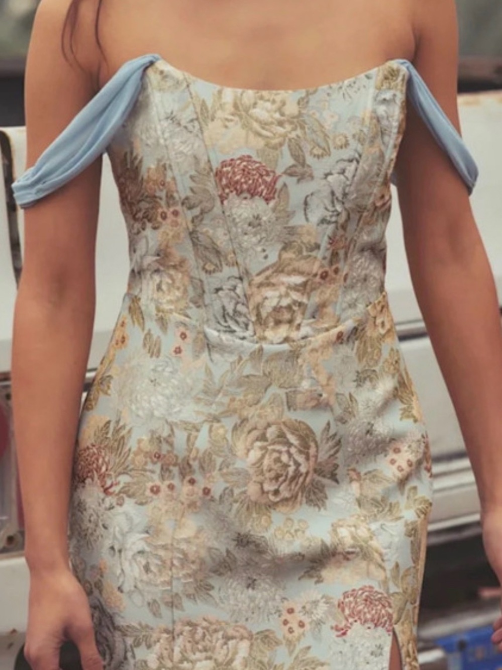 Lulu's Light Blue Floral Off-Shoulder Mini Dress